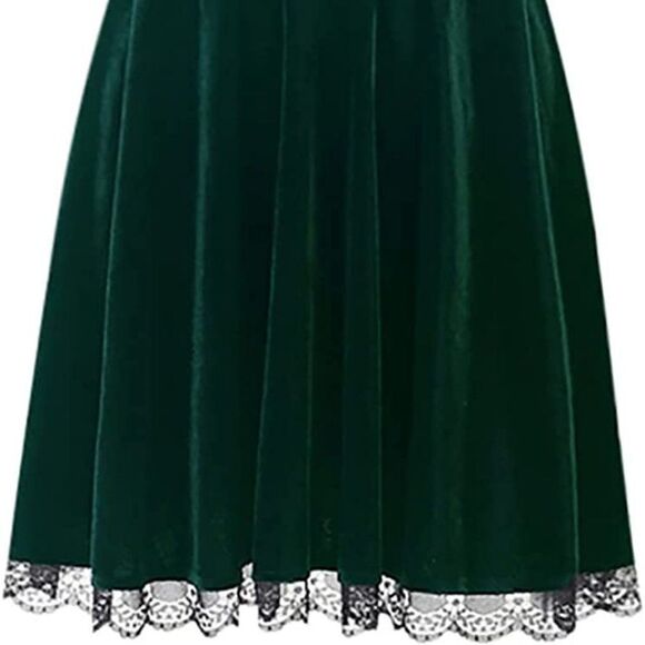 Gothic Retro Green Velvet Butterflies Patchwork Steampunk Party Dress SIZE L NEW - Picture 5 of 14